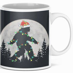 Holiday Christmas Bigfoot with Santa Hat Double-Sided Ceramic Coffee Mug